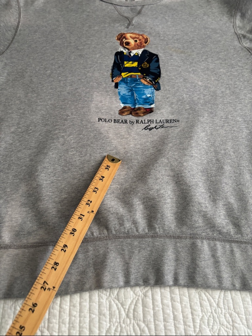 Polo Ralph Lauren Gray Polo Bear Fleece Crewneck Sweatshirt Blazer Jeans Size XL - Picture 6 of 16
